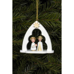 Christbaumschmuck Heilige Familie im Bogen weiß - 6,5x6,2 cm