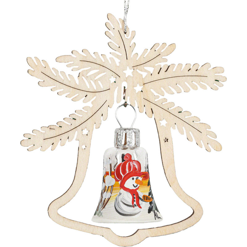 Christbaumschmuck Glasglocke - Mützenschneemann - 3er-Set - 8,5 cm