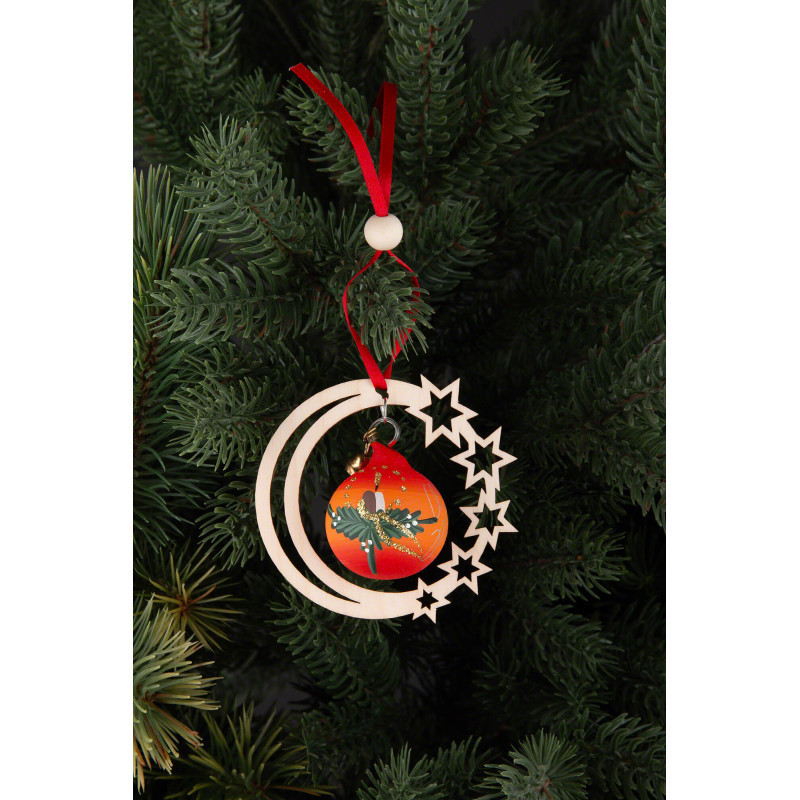 Tree Ornament - Glass Bauble in Starry Moon - Red Symphony - 3 pcs. - 7 cm / 2.8 inch