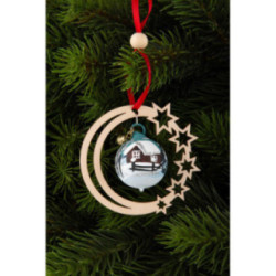 Tree Ornament - Glass Bauble in Starry Moon - Snowy Cottage - 3 pcs. - 7 cm / 2.8 inch