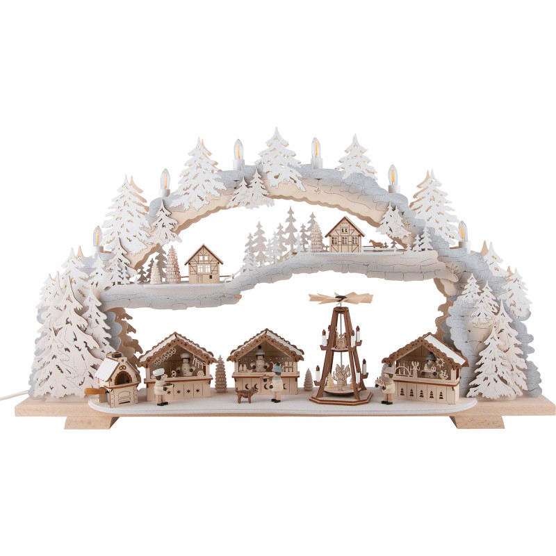 Schwibbogen verschneiter Weihnachtsmarkt - 72x43x13 cm