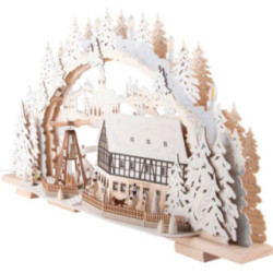 Candle Arch - Snowy Market Café with Turning Pyramid - 72x43 cm / 28.3x16.9 inch