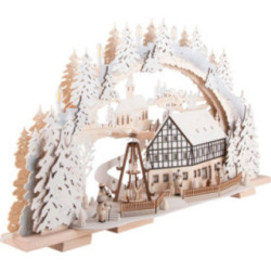 Candle Arch - Snowy Market Café with Turning Pyramid - 72x43 cm / 28.3x16.9 inch