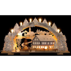 Candle Arch - Snowy Market Café with Turning Pyramid - 72x43 cm / 28.3x16.9 inch