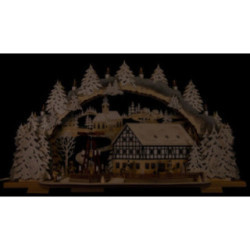 Candle Arch - Snowy Market Café with Turning Pyramid - 72x43 cm / 28.3x16.9 inch