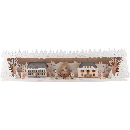 Illuminated Stand - Seiffen Village with Snow - 75x20 cm / 29.5x7.9 inch