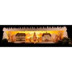 Illuminated Stand - Seiffen Village with Snow - 75x20 cm / 29.5x7.9 inch