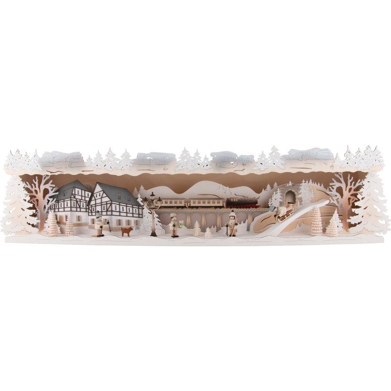 Schwibbogenerhöhung Winterland Erzgebirge verschneit - 76x20 cm