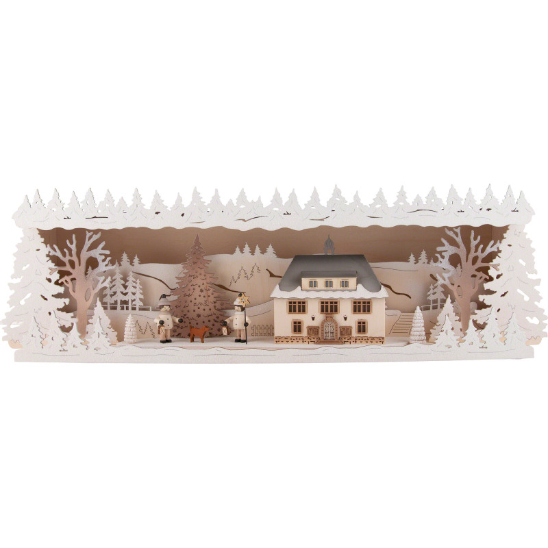 Schwibbogenerhöhung Seiffener Rathaus verschneit - 57x17 cm