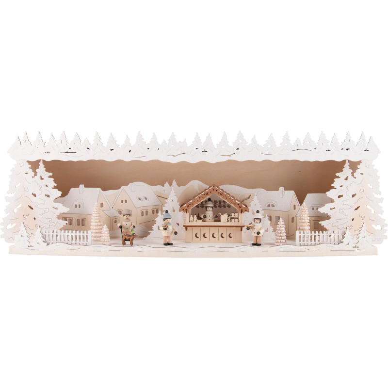 Schwibbogenerhöhung Weihnachtsmarkt verschneit - 57x17 cm