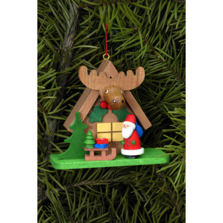 Tree Ornament - Forest House with Santa Claus - 7,1x6,2 cm / 2.8x2.4 inch