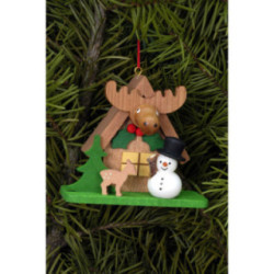 Tree Ornament - Forest House with Snowman - 7,1x6,2 cm / 2.8x2.4 inch