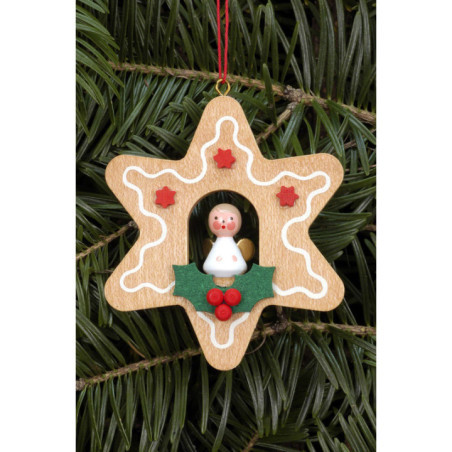 Christbaumschmuck Lebkuchen klein mit Engel - 6,9x6,9 cm