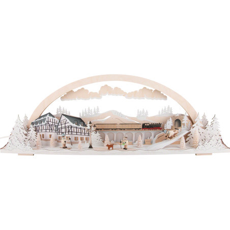 Schwibbogen Diorama Winterland Erzgebirge verschneit - 72x24 cm