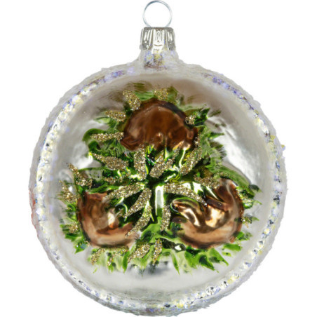 Christbaumschmuck Glaskugel "Drei Haselnüsse für Aschenbrödel" - zweiseitiges Motiv - 8 cm