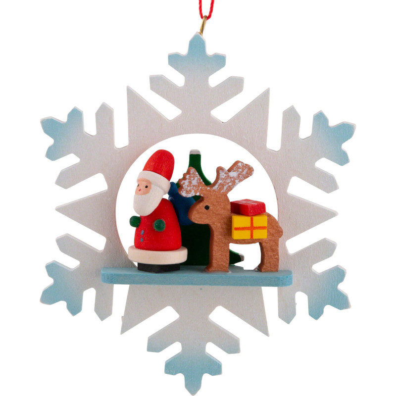 Tree Ornament - Snowflake Santa with Reindeer - 9,0x9,0 cm / 3.5x3.5 inch