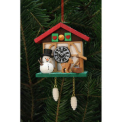 Christbaumschmuck Kuckucksuhr Schneemann mit Brunnen - 7,0x6,7 cm