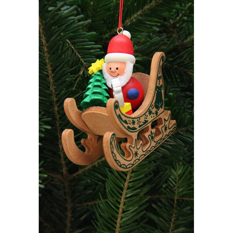 Christbaumschmuck Weihnachtsmann im Schlitten - 7,5x7,1 cm