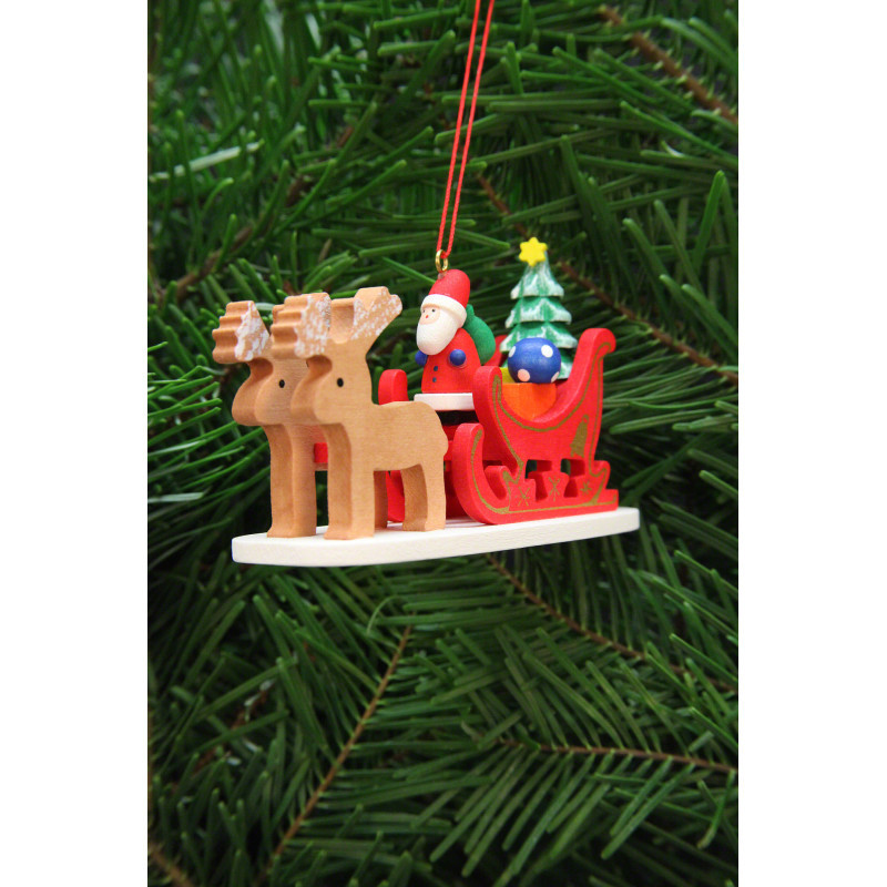 Christbaumschmuck Weihnachtsmann im Rentierschlitten - 9,7 cm
