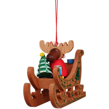 Tree Ornament - Moose Santa in Sledge - 6,6 cm / 2.6 inch