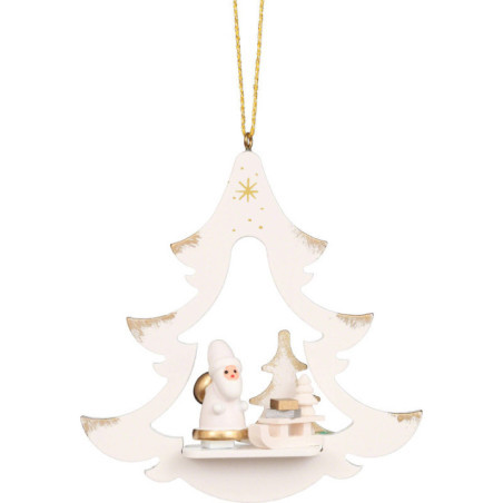 Christbaumschmuck Baum weiß mit Weihnachtsmann - 8,7 cm