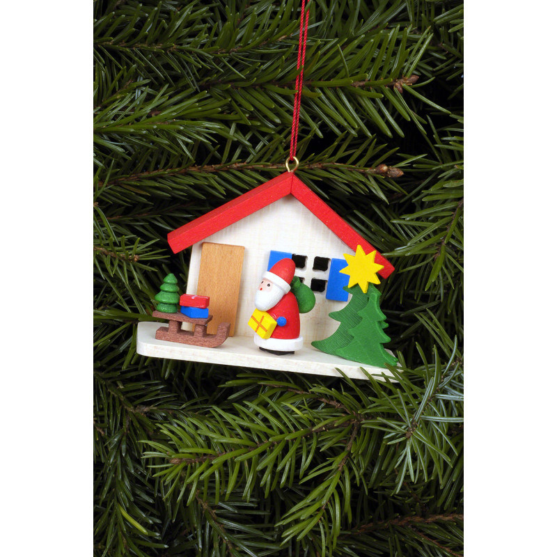 Christbaumschmuck Weihnachtsmann am Haus - 7,0x5,0 cm