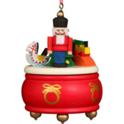 Tree Ornament - Music Box Red with Nutcracker - 7,7 cm / 3 inch