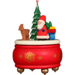 Christbaumschmuck Spieldose rot mit Weihnachtsmann - 7,7 cm
