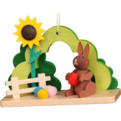 Osterschmuck Hase mit Ei am Busch - 5,4 cm
