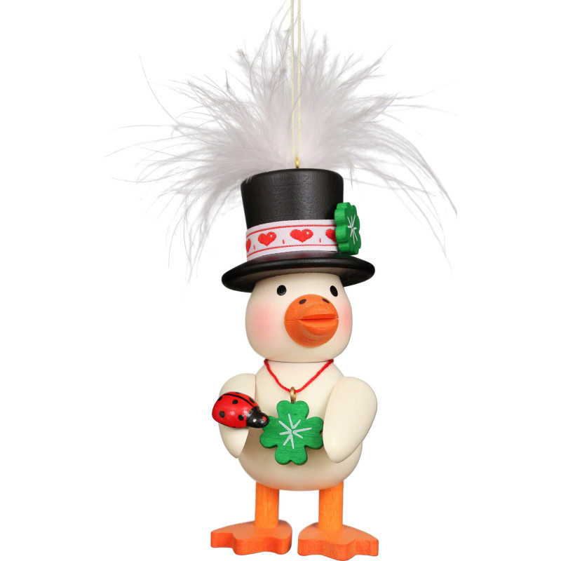 Tree Ornament - Feather Duckling "Viel Glück" (Good Luck) - 10 cm / 3.9 inch