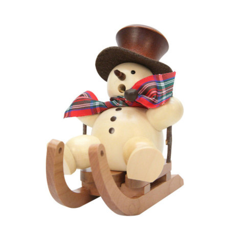 Smoker - Snowman on Sleigh Natural - 10,5 cm / 4 inch
