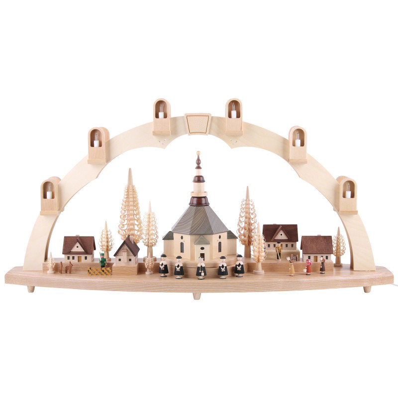 Schwibbogen Seiffener Kirche mit Dorf - 80x41 cm