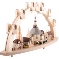 Schwibbogen Seiffener Kirche mit Dorf - 80x41 cm