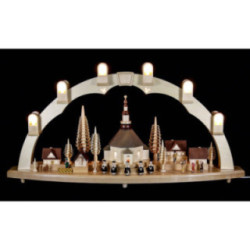 Schwibbogen Seiffener Kirche mit Dorf - 80x41 cm