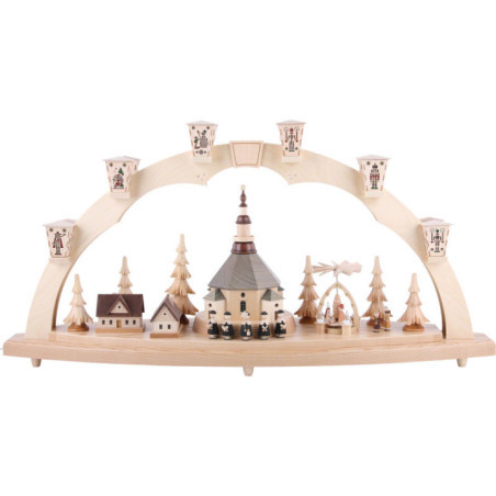 Schwibbogen Seiffener Kirche mit Pyramide 40x80 cm