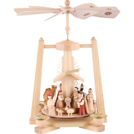 1-Tier Pyramid - Nativity Scene - Natural Wood - 29 cm / 11 inch