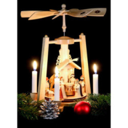 1-Tier Pyramid - Nativity Scene - Natural Wood - 29 cm / 11 inch