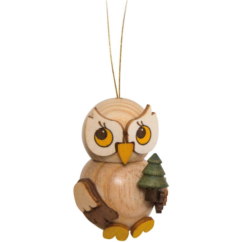 Christbaumschmuck Eulenkind mit Baum - 4 cm