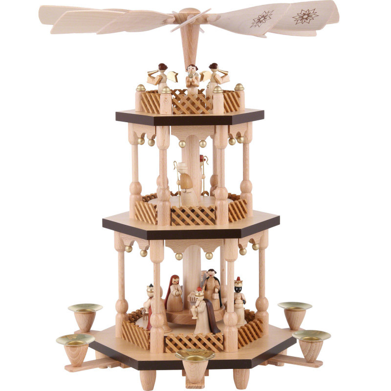 3-stöckige Pyramide Christi Geburt - natur - 38 cm