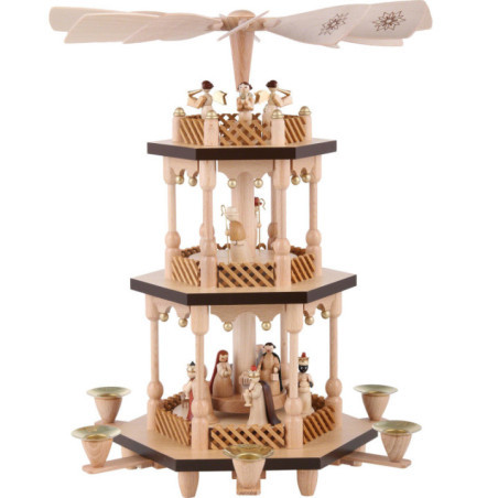 3-Tier Pyramid - Nativity Scene - Natural Wood - 38 cm / 15 inch