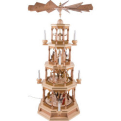 4-stöckige Pyramide Christi Geburt mit Musikspielwerk, natur - 100 cm
