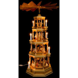 4-stöckige Pyramide Christi Geburt mit Musikspielwerk, natur - 100 cm