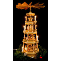 4-stöckige Pyramide Christi Geburt mit Musikspielwerk, natur - 100 cm