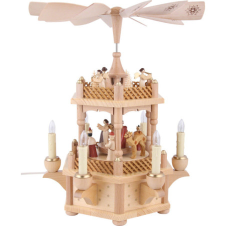 2-Tier Pyramid - Nativity Scene Natural Wood - 33 cm / 13 inch
