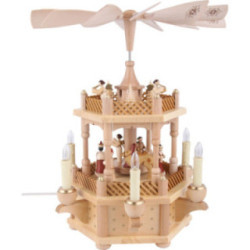 2-Tier Pyramid - Nativity Scene Natural Wood - 33 cm / 13 inch