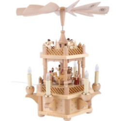 2-Tier Pyramid - Nativity Scene Natural Wood - 33 cm / 13 inch