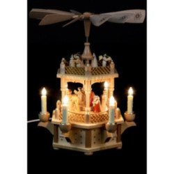 2-Tier Pyramid - Nativity Scene Natural Wood - 33 cm / 13 inch