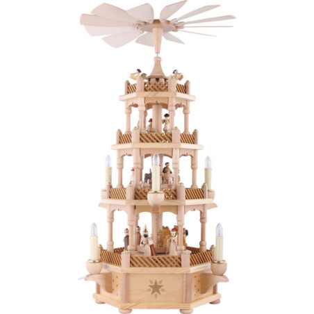 4-stöckige Pyramide Christi Geburt natur - 59 cm