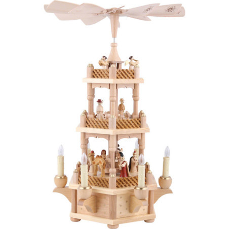3-Tier Pyramid - Nativity Scene Natural Wood - 45 cm / 18 inch