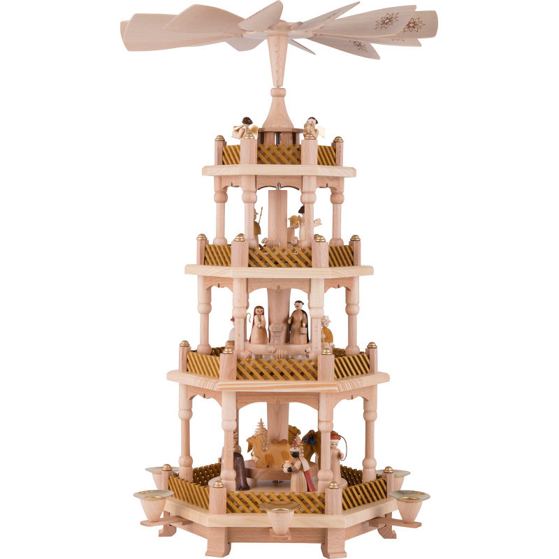 4-Tier Pyramid - Nativity Scene Natural Wood - 54 cm / 21 inch
